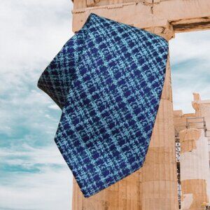 $550 BRIONI Navy Blue Mint Green handmade Geometric Handmade Silk Neck Tie Italy